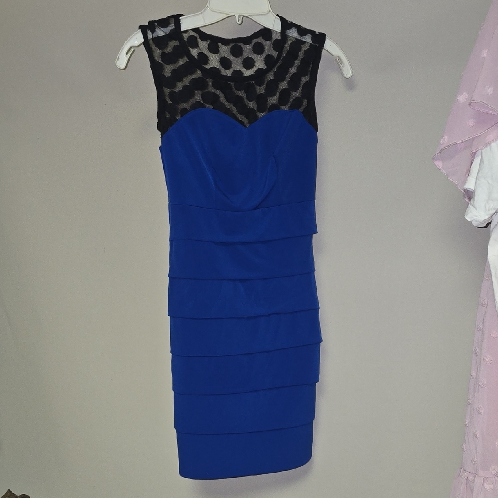 Sweet Storm Blue and Black Layered Midi Dress
